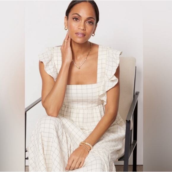 Evereve Mae Windowpane Plaid Ruffle Sleeve Maxi Dress Small - Picture 3 of 7